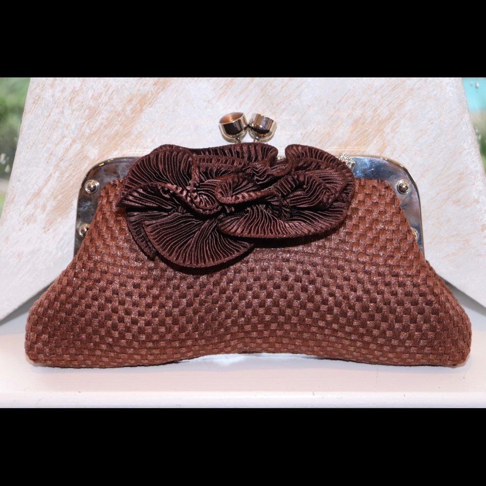 TALEEN BROWN WOVEN FABRIC CLUTCH